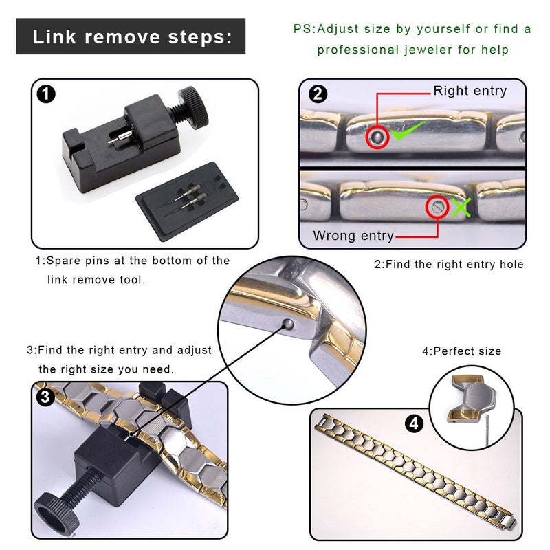 JFUME Magnetic Bracelet for Men Black Bracelet Double Row Magnets with Link Remove Tool 8.5" Adjustable - Image 4
